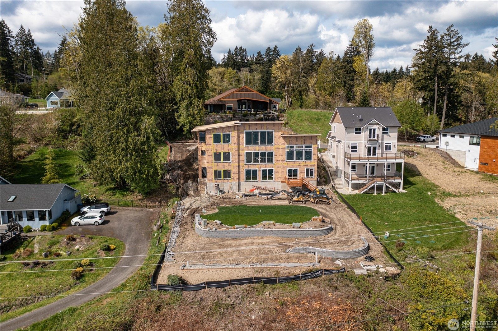 Construction Photo, May 2026 · The Waterfront Elevation Framed